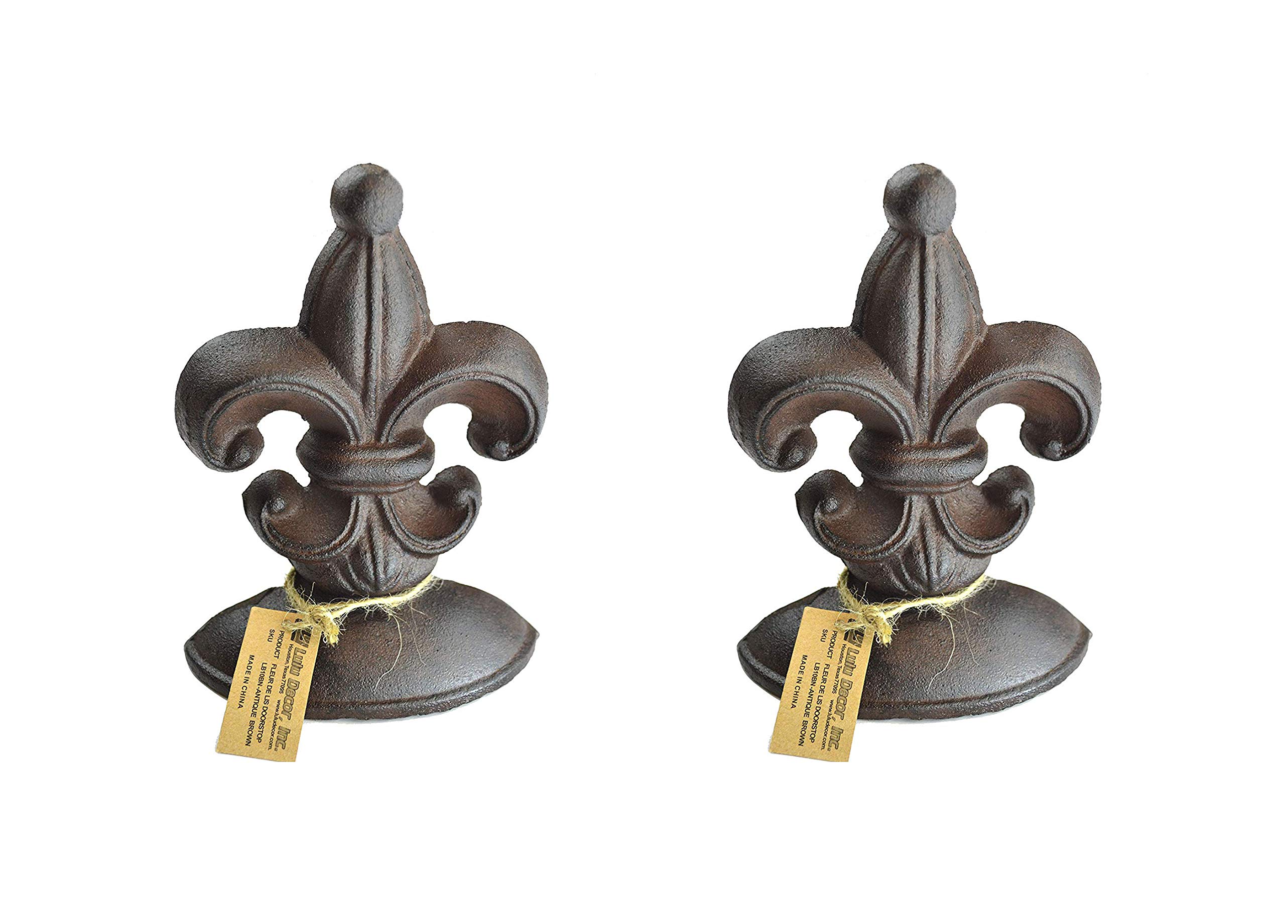 Lulu Decor, Cast Iron Fleur De Lis Door Stop, 2 Lbs, Antique Brown Door Stopper (Set of 2)