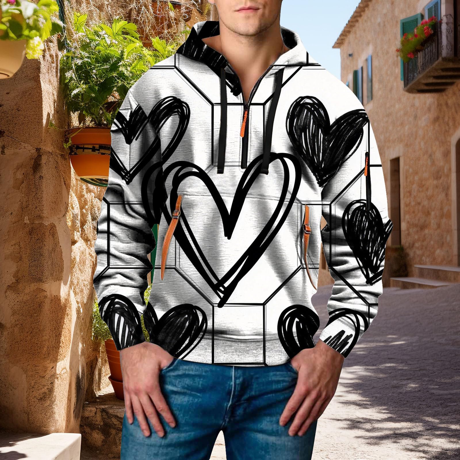 Sudaderas De Hombre Sudadera con Capucha para Mujer, Estampado Divertido Y Moderno, Manga Larga, Estilo Urbano Largas (Beige, S) Ropa Verano Casual Cortavientos Playa Deporte Oversize