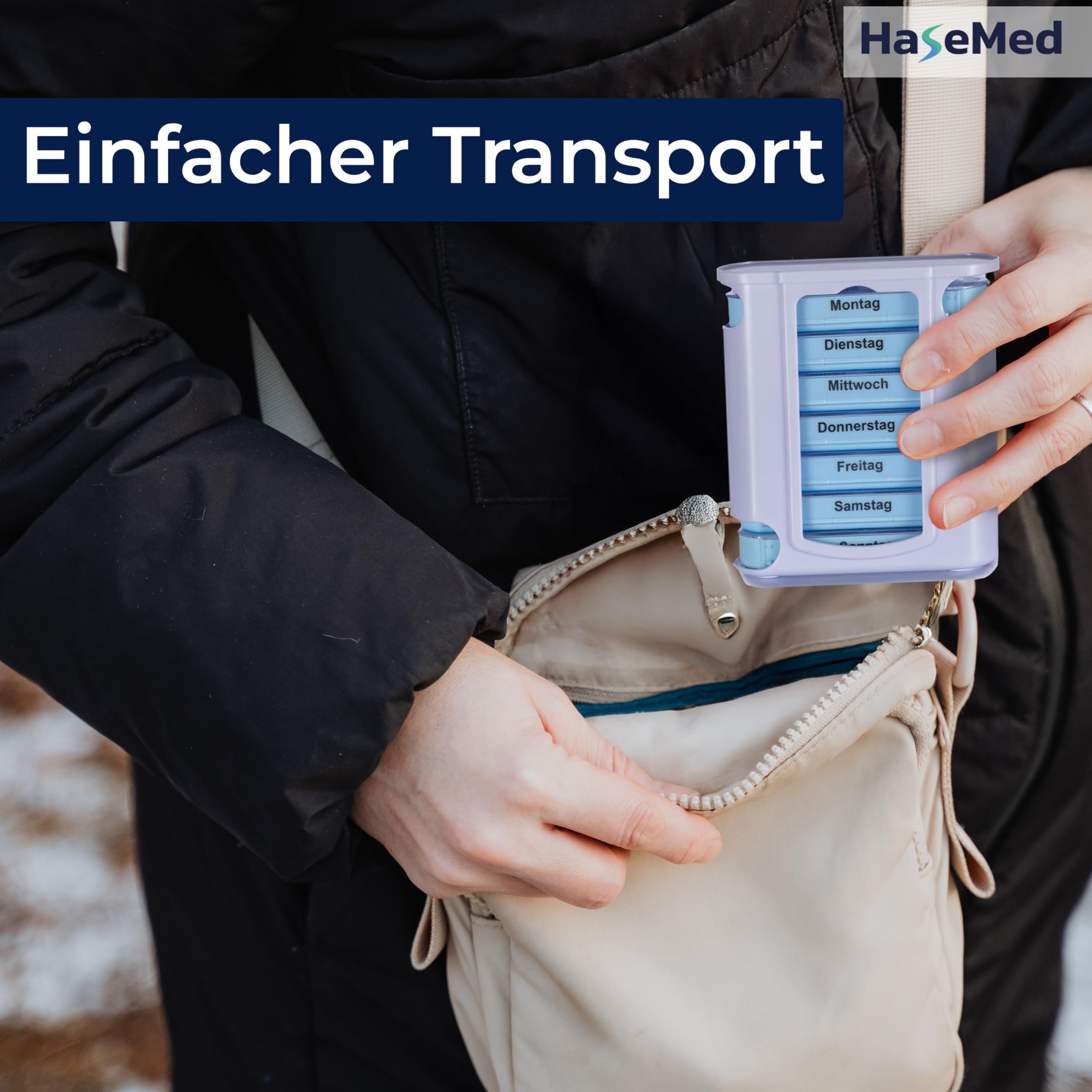 HaseMed Tablettenbox 7 Tage 8 Stück – Wochendispenser mit 7 herausnehmbaren Tagesfächern – Pillendose für Medikamente, Vitamine & Nahrungsergänzungsmittel – kompakt, BPA-frei & ideal für unterwegs