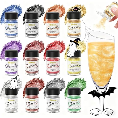 Purpurina comestible para cócteles, 12 colores, decoraciones de Pascua, destellos comestibles para bebidas, polvo comestible de grado alimenticio