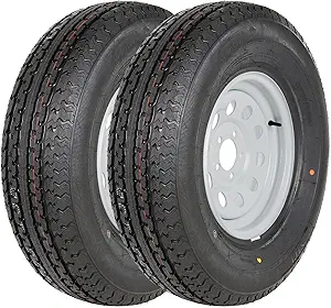 2PK Autocessking ST205/75R15 Radial Trailer Tire with 15" White Wheel - 5 on 4-1/2" - Load Range D