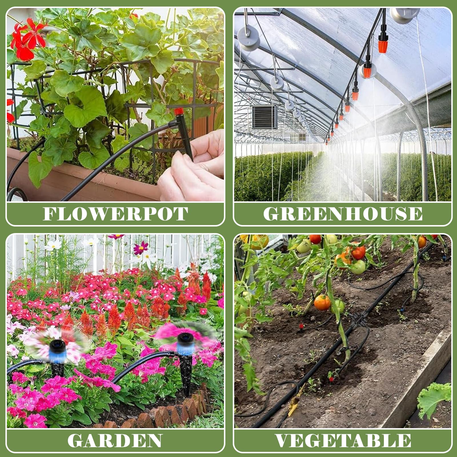 Kit de système d'irrigation de 60 m + 12 m, système d'arrosage automatique avec tube d'irrigation principal de 8/11 mm, tube de distribution de 4/7 mm et accessoires, système d'irrigation goutte à