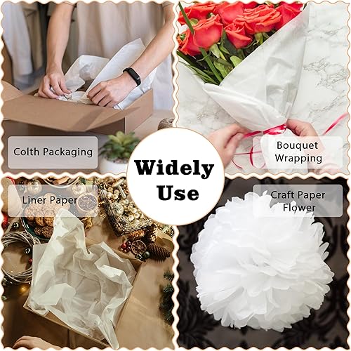 Miniatura 4 de GITMIWS 220 hojas de papel de seda blanco de regalo, 20 x 30 pulgadas, papel de seda de regalo blanco a granel para bolsas de regalo, manualidades,