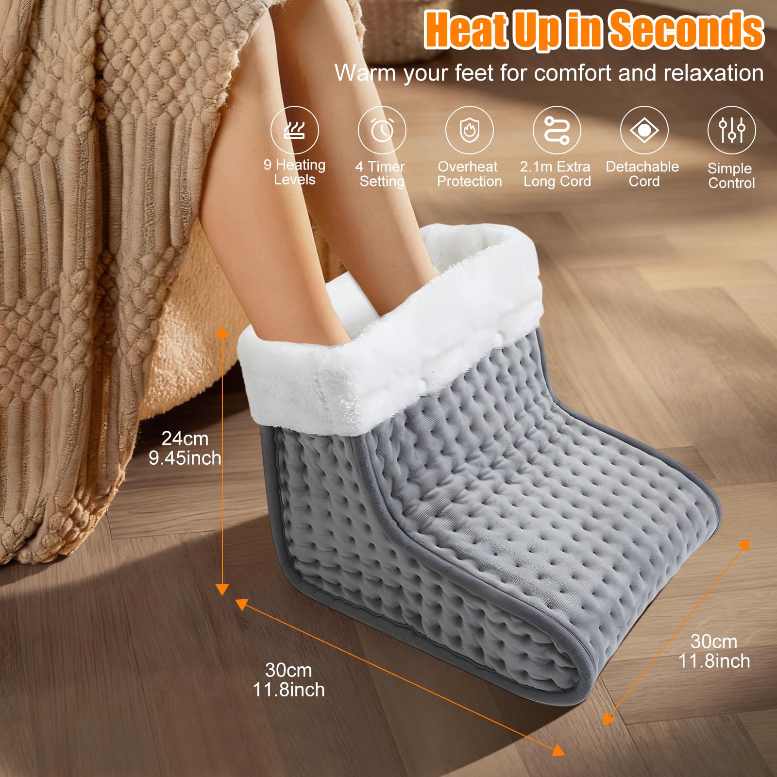 OBEST Elektrisch beheizter Fußwärmer, Fußwärmer für Männer und Frauen, Elektrisch Wärmer für die Füße mit 9 Heizstufen und 4 Timer, Fast Heat, Perfect Winter Gift