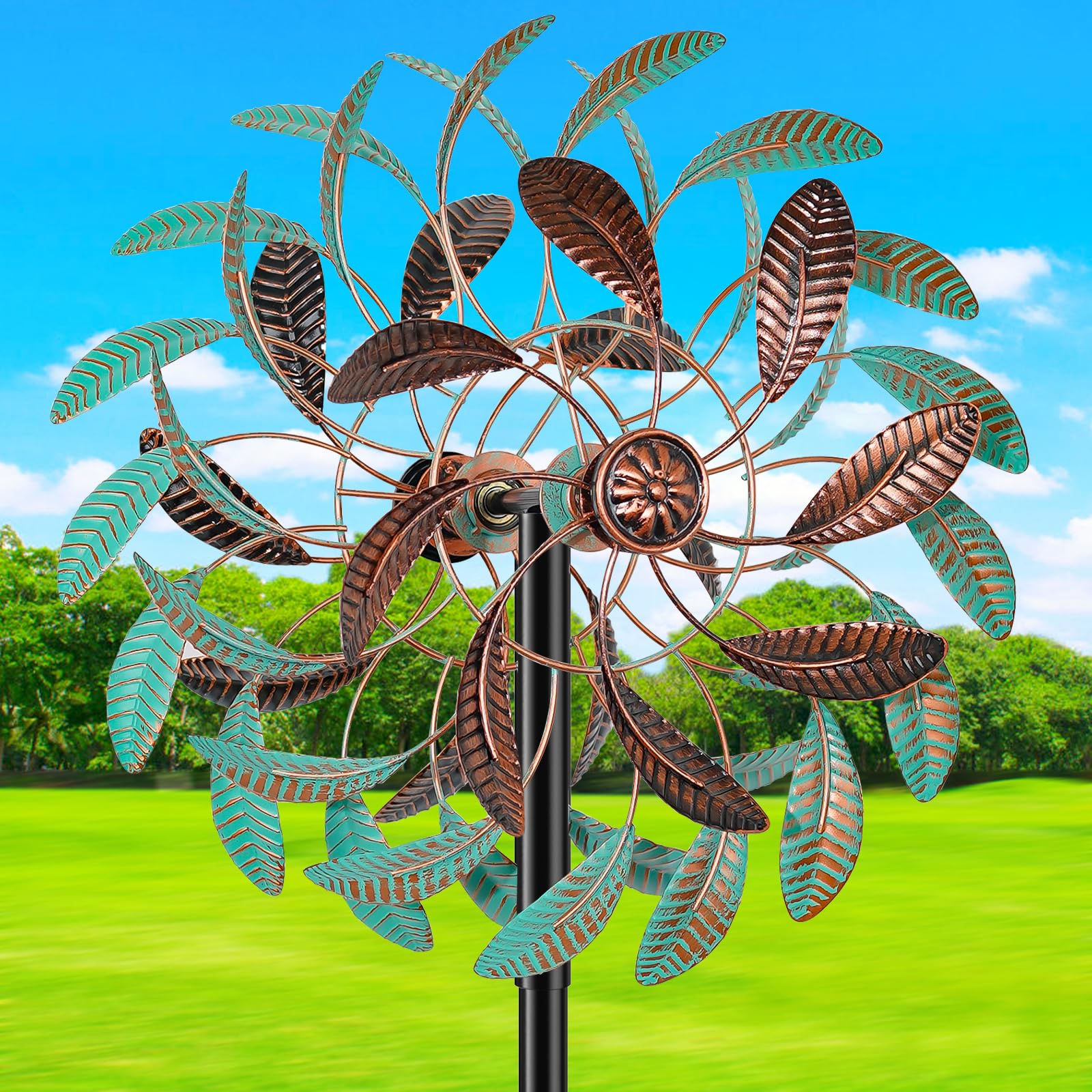 360°-Windspiel für den Außenbereich, Windskulpturen, Windmühle mit Metallpfahl, kinetisch, groß, Metall, Hof, Kunst, Dekor, Spinner, Windräder für Garten, Außenbereich, Terrasse, Rasen, 160,5 x 33,5