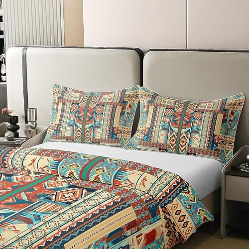 Miniatura 4 de Juego de ropa de cama 100 % algodón del suroeste tamaño King, funda de edredón geométrica bohemia, funda de edredón étnica tribal con flechas