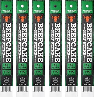 Beefcake Jerky Honey Jalapeño Meat Sticks, Sweet Heat Beef Protein Snacks, 8g Protein Zero Sugar, Gluten Free Spicy Keto Snack, Gourmet Honey Jalapeño Flavor- 6 Sticks