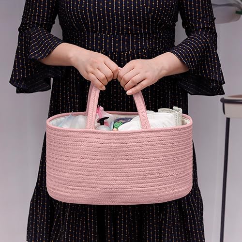 Miniatura 10 de COMSE Organizador de pañales grande para niñas y niños, organizador de pañales para automóvil con asas, cesta de pañales de cuerda de algodón,