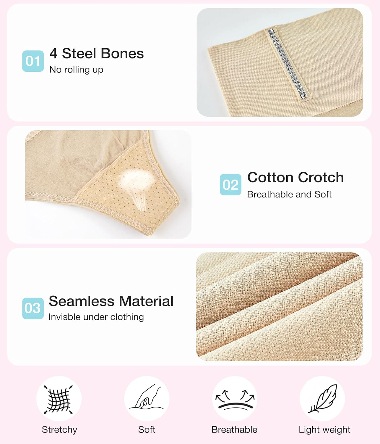 Eleady Thong Shapewear Tummy Control - 2 Piece Mid-Waist Compression Underwear Women Seamless Butt Lifting Panties - Image 5