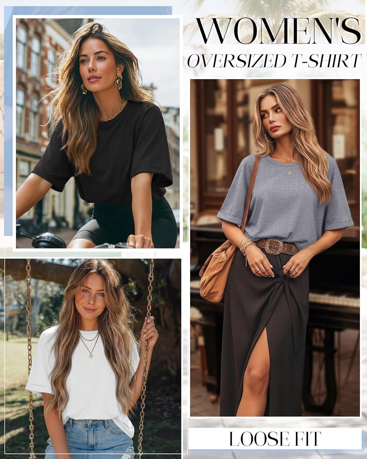 Riyiper 3 Pack Women's Oversized T-Shirt Half Sleeve Summer Tees Casual Loose Fit Crew Neck Basic Tops - Image 3