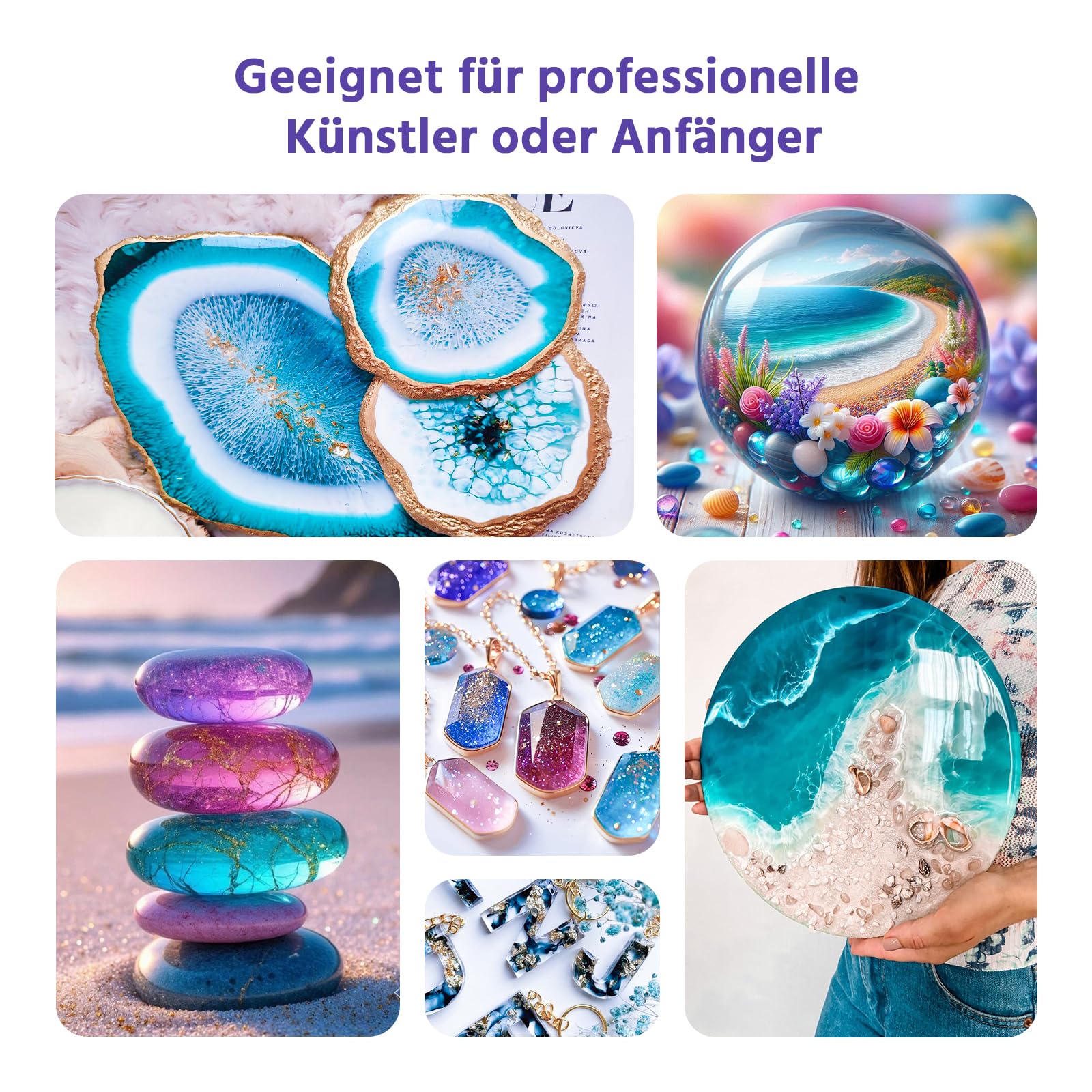 Epoxidharz Set Anfänger 960ml – Kristallklares Gießharz & Härter (1:1 Verhältnis), Blasenfrei & Vergilbungsfrei – Premium Resin Kit für Anfänger, Schmuck, Untersetzer & DIY Kunst – Inkl. Zubehör