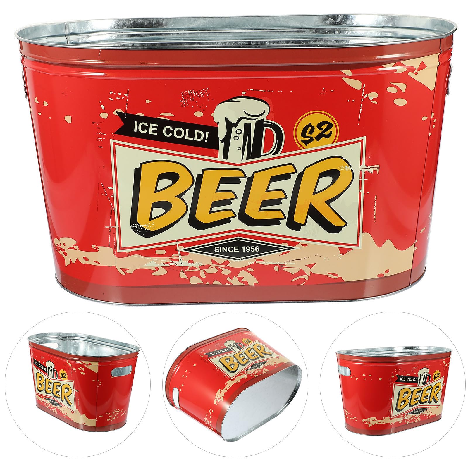 Cubo de Hielo de Hierro Rojo para Bebidas, Vino y Cerveza en Fiestas