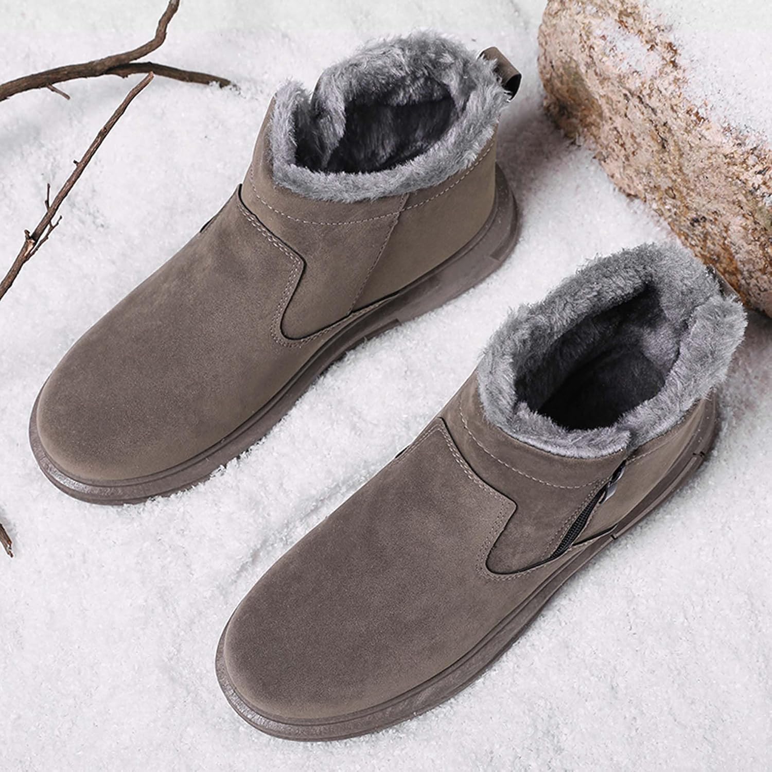 Men's Winter Snow Boots Warm Lining Fleece Ankle Boots Waterproof Cozy Backpacking Hiking Boots Outdoor Casual Lightweight Walking Shoes
