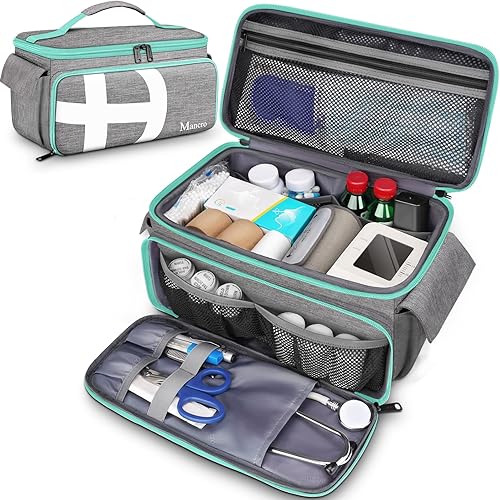 Mancro Bolsas de primeros auxilios vacías, bolsa de viaje médica con múltiples bolsillos, organizador de botellas de píldoras para viajes,