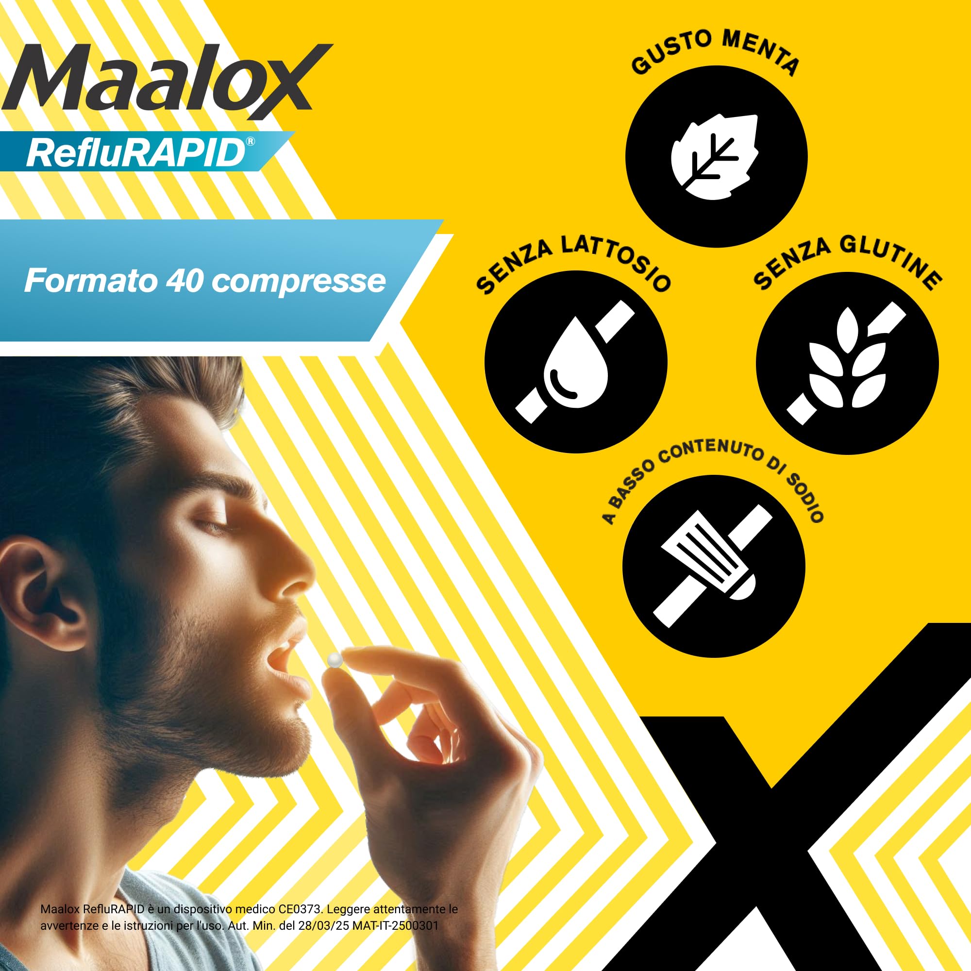 Maalox Reflurapid Blocca il Reflusso Gastroesofageo, Riduce Bruciore e Acidità di Stomaco, anche in Gravidanza - con Bicarbonato di Sodio, Senza Glutine, Senza Lattosio (40 Compresse Gusto Menta)