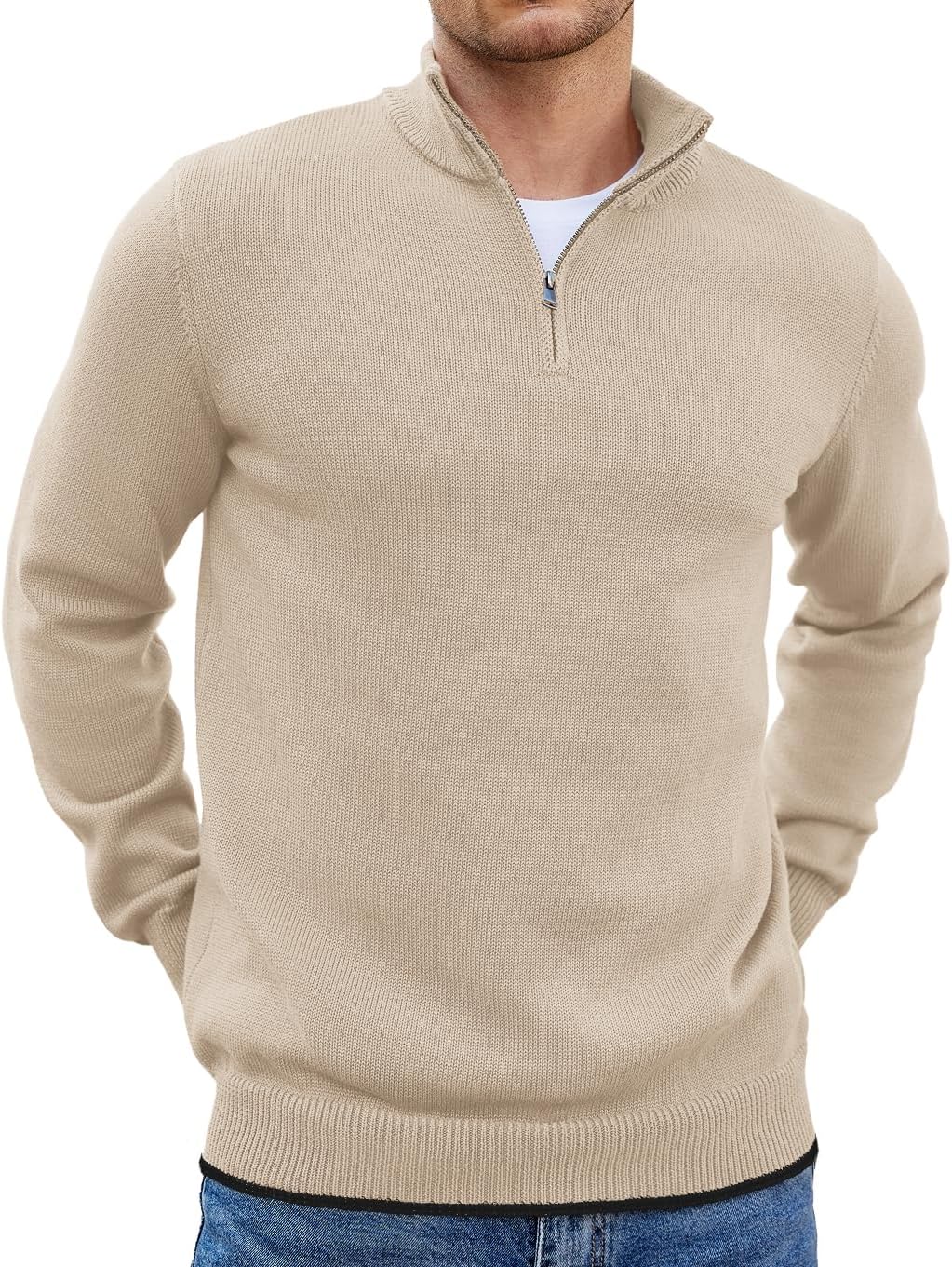 COOFANDY Men's Quarter Zip Up Pullover Slim Fit Lightweight Mock Neck Long Sleeve Sweaters