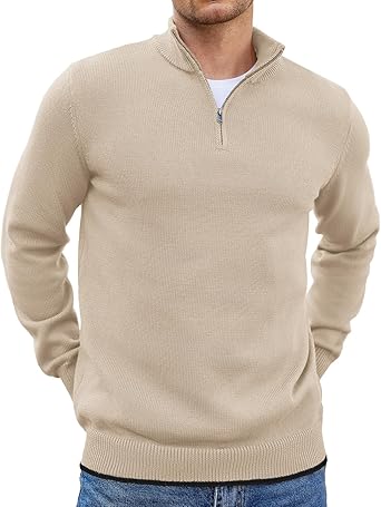 COOFANDY Men's Quarter Zip Up Pullover Slim Fit Lightweight Mock Neck Long Sleeve Sweaters