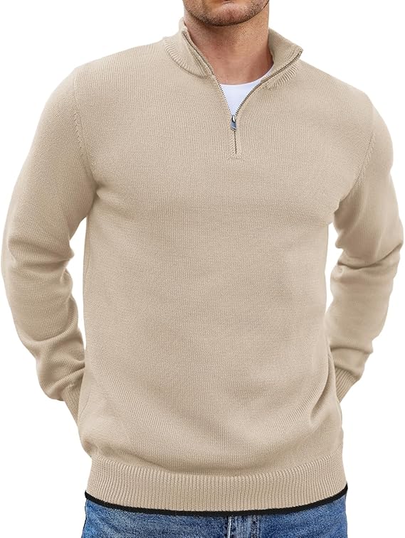 COOFANDY Men's Quarter Zip Up Pullover Slim Fit Lightweight Mock Neck Long Sleeve Sweaters