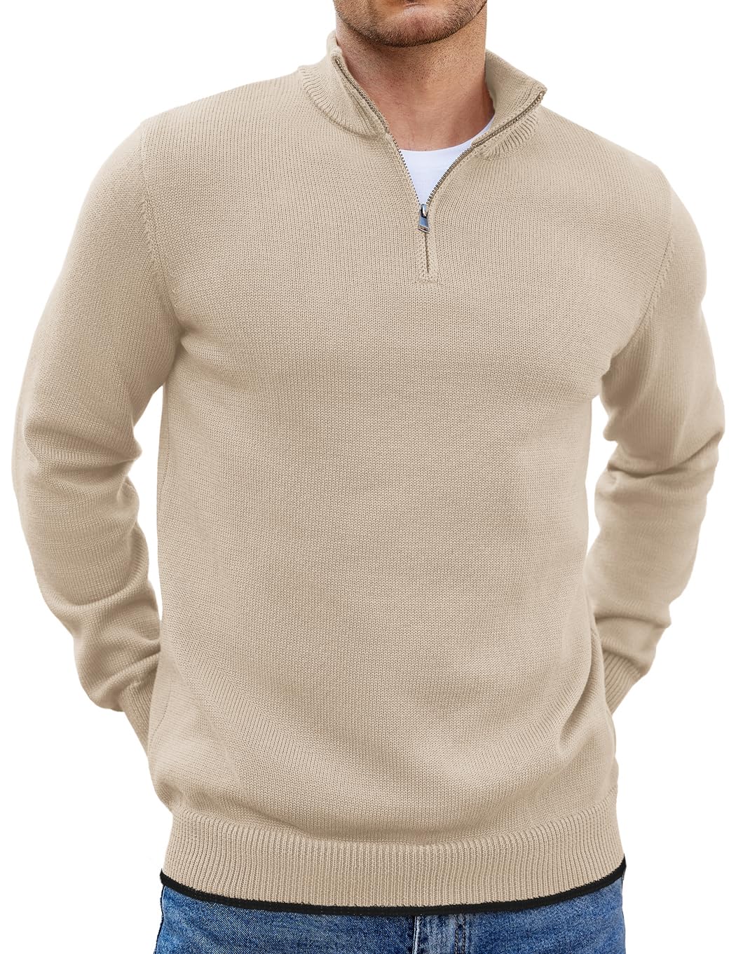 COOFANDY Men's Quarter Zip Up Pullover Slim Fit Lightweight Mock Neck Long Sleeve Sweaters