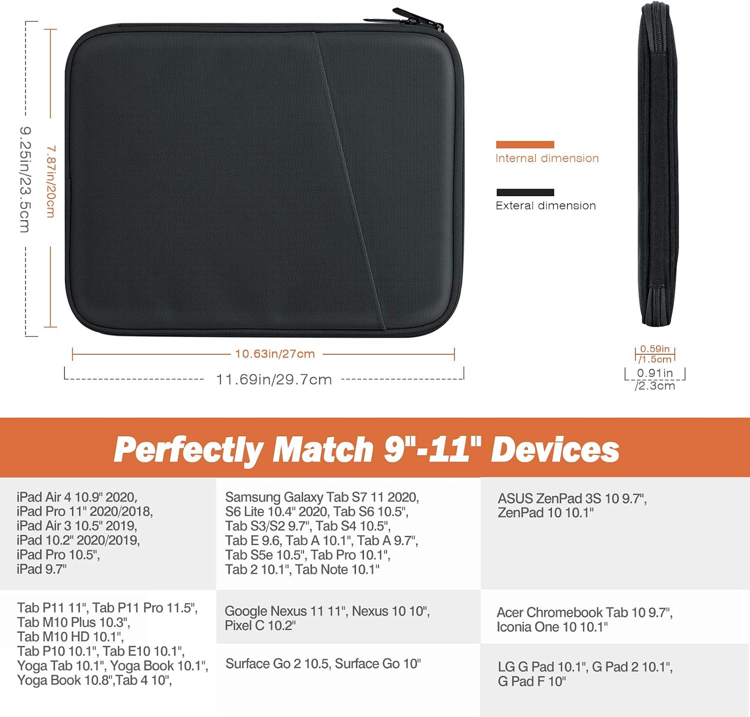 MoKo 9-11 Inch Tablet Sleeve Case, Fits 11inch iPad Air M3, iPad A16 2025, Pro 11 M4, iPad 10/9/8/7th, Galaxy Tab S9/S8/A8/A7 - Image 3