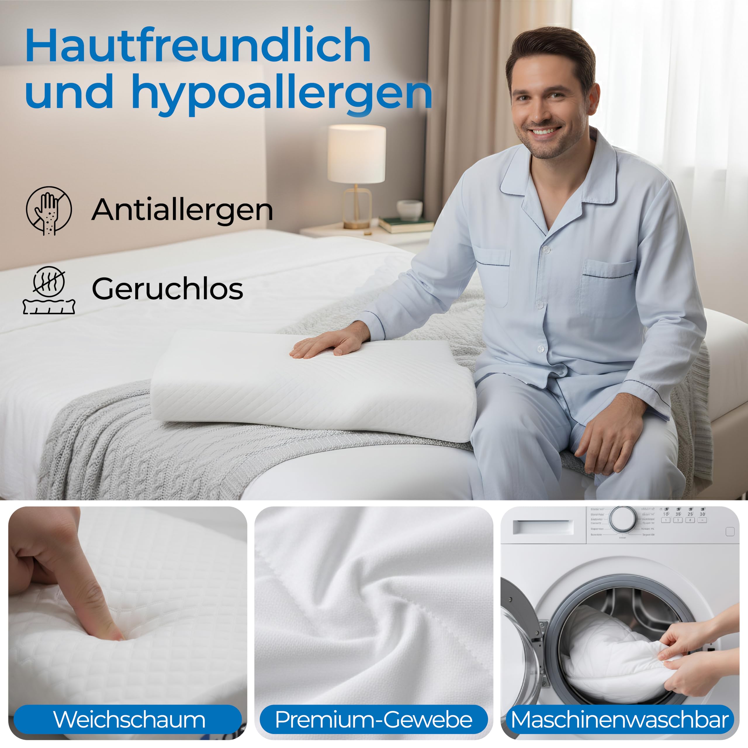 Seitenschläferkissen Nackenkissen - Memory Foam Kissen Ergonomisches Nackenkissen Kopfkissen | Nackenstützkissen für Seitenschläfer | Memory Foam Kissen Seitenschläfer
