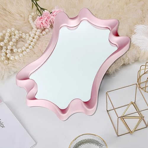 Miniatura 3 de Funerom Espejo de pared irregular de 15.8 x 11.8 pulgadas, espejo de pared pequeño, espejo ondulado rosa