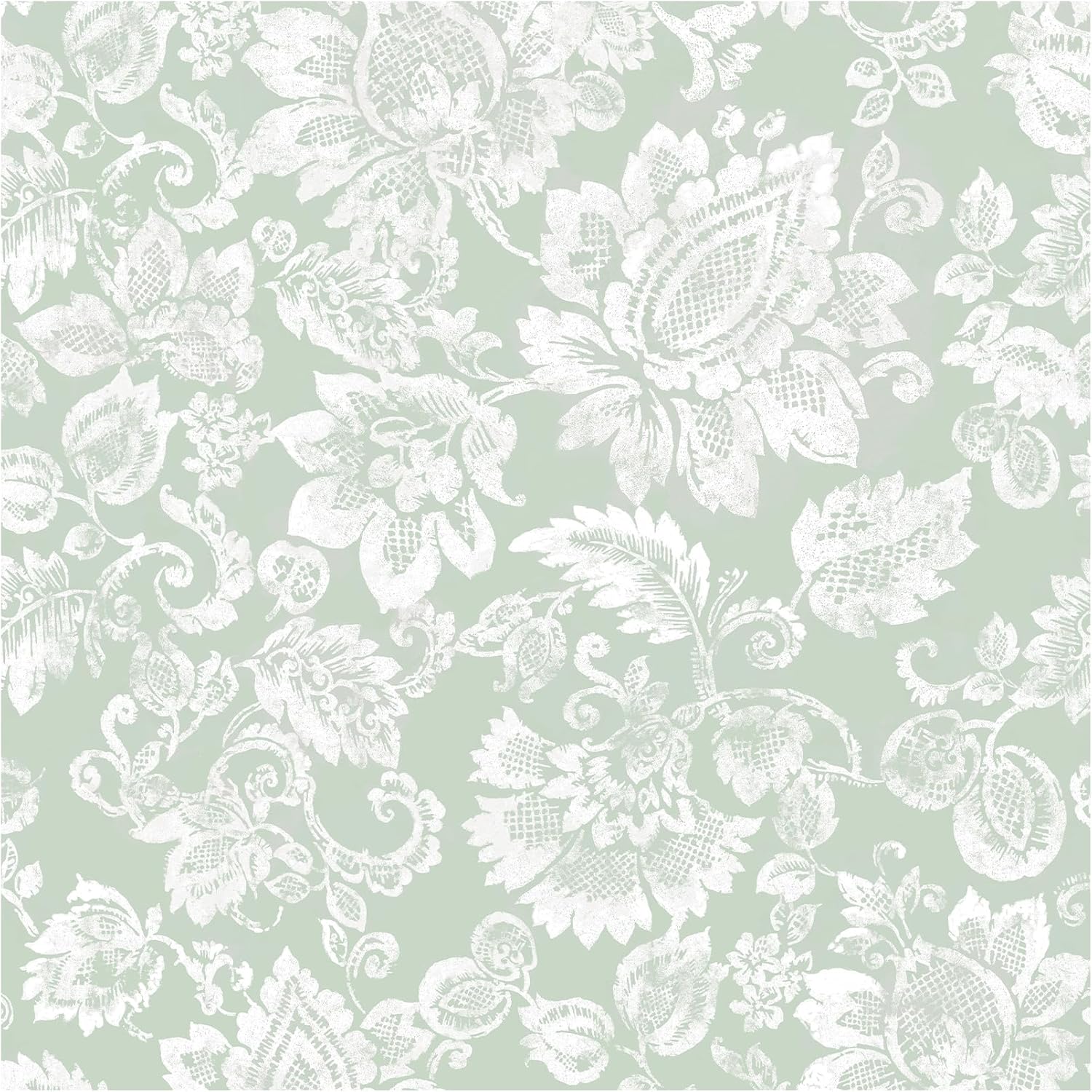 Theper Green and White Floral Peel and Stick Wallpaper Modern 17.3"×78.8" Floral Wall Paper Removable Self Adhesive Wallpaper for Bedroom Bathroom Green and White Contact Paper Home Decor Vinyl Roll