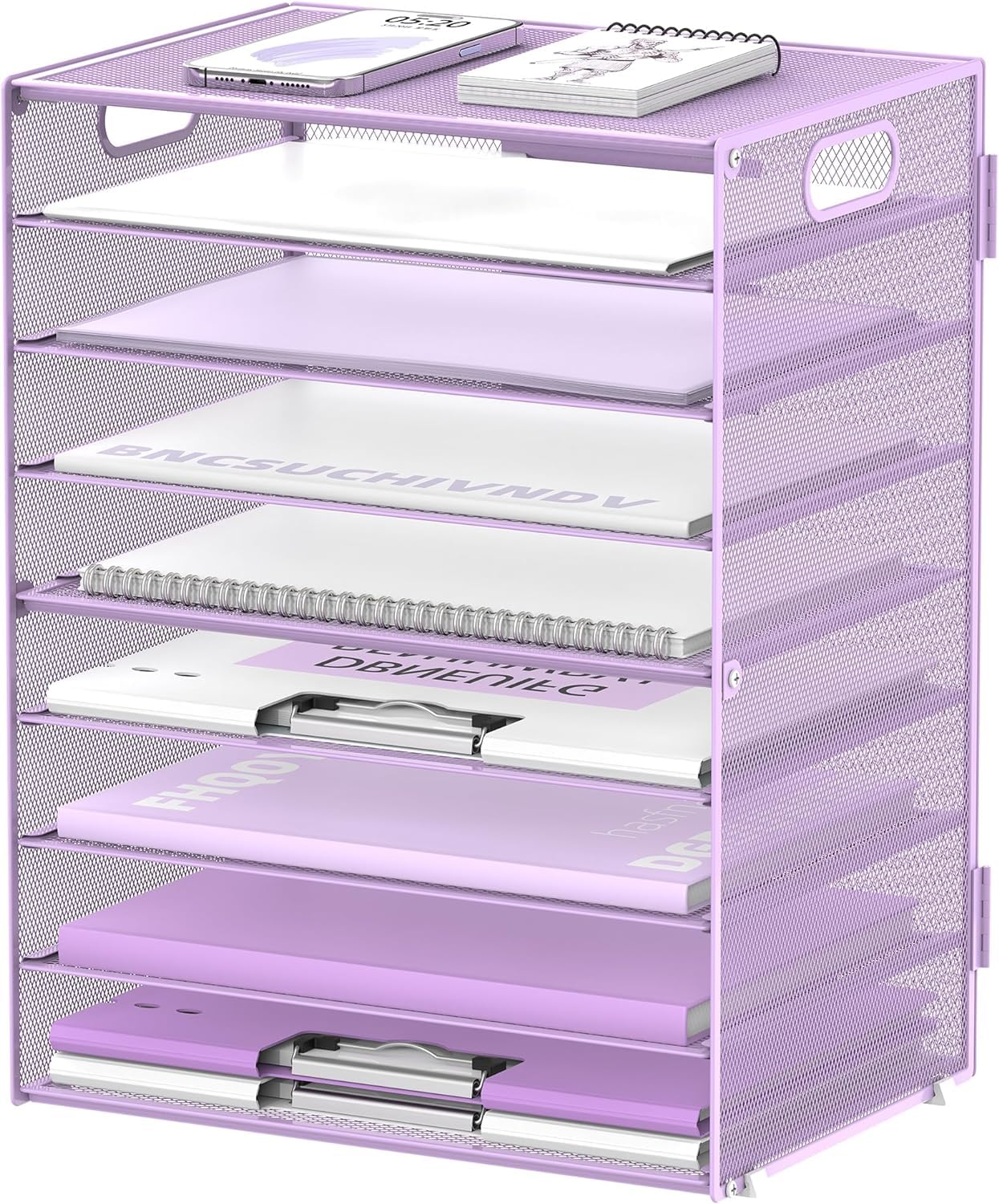 SUPTIDY 9-Tier Paper Letter Tray Desk Organizer with Handles, Mesh File Holder Organization