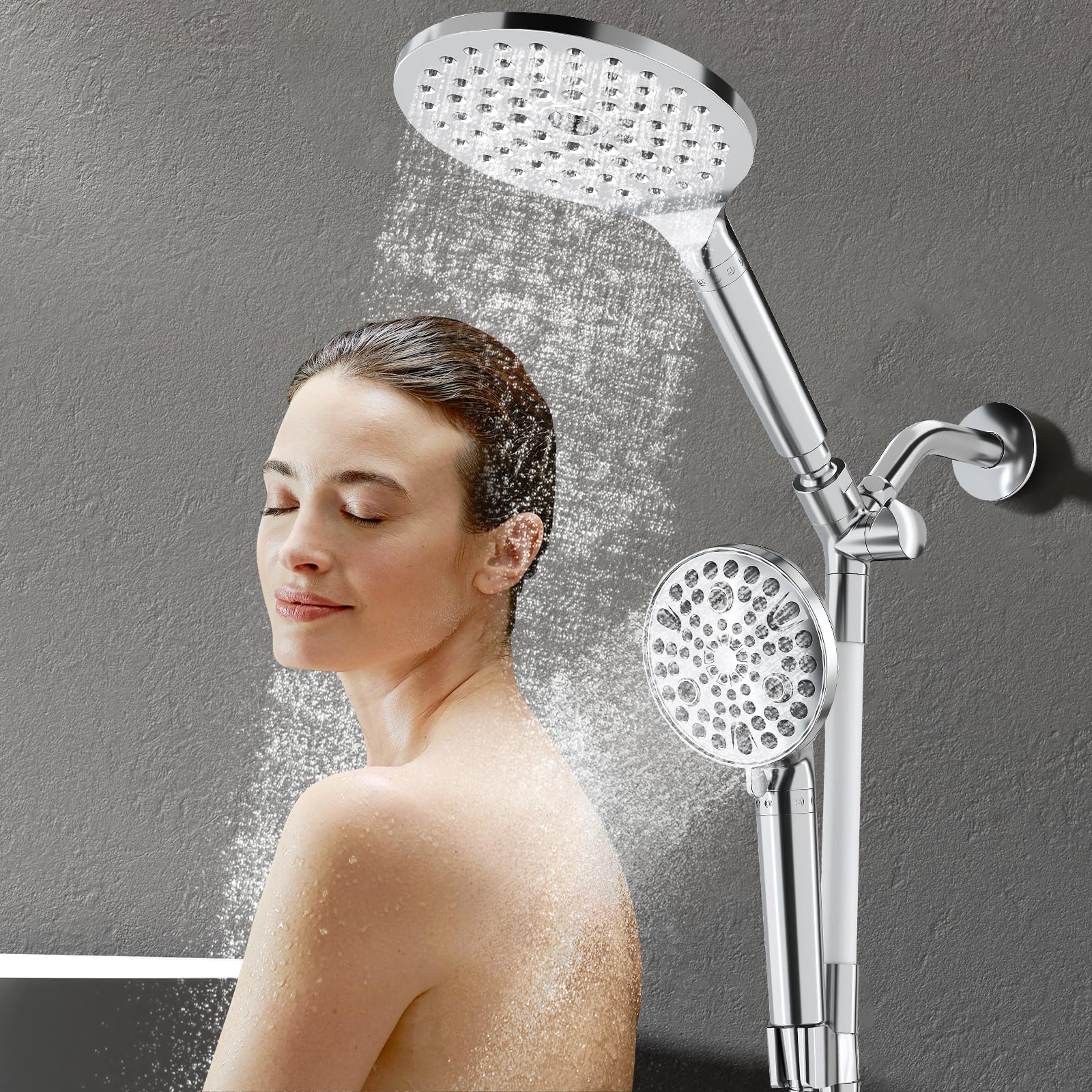 Soffione doccia a pioggia filtrato con combinazione di spray portatile, doppio soffione doccia combinato ad alta pressione, doppio soffione doccia con filtro a spruzzo, tubo extra lungo e
