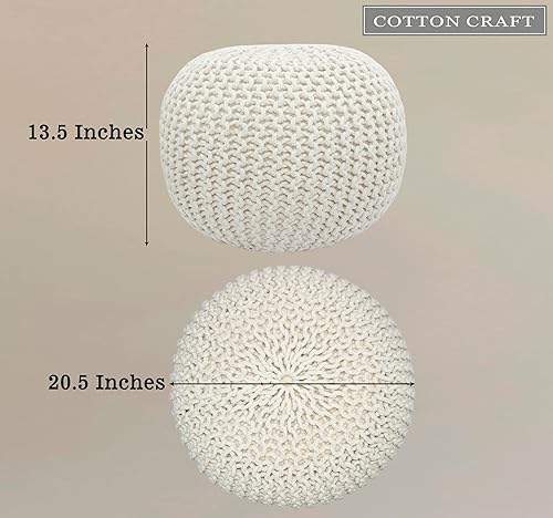 Miniatura 3 de COTTON CRAFT Round Dori Pouf - Cotton Braid Cord Cable Knitted Ottoman - Foot Stool Footrest Floor Pouf Accent Furniture Bean Bag - Living Room Dorm