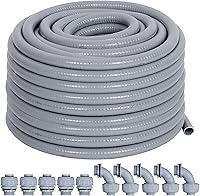Neorexon 1/2" Liquid Tight Flexible Conduit 50ft Kit with 10 UL Connectors - PVC Electrical Conduit for Outdoor Use