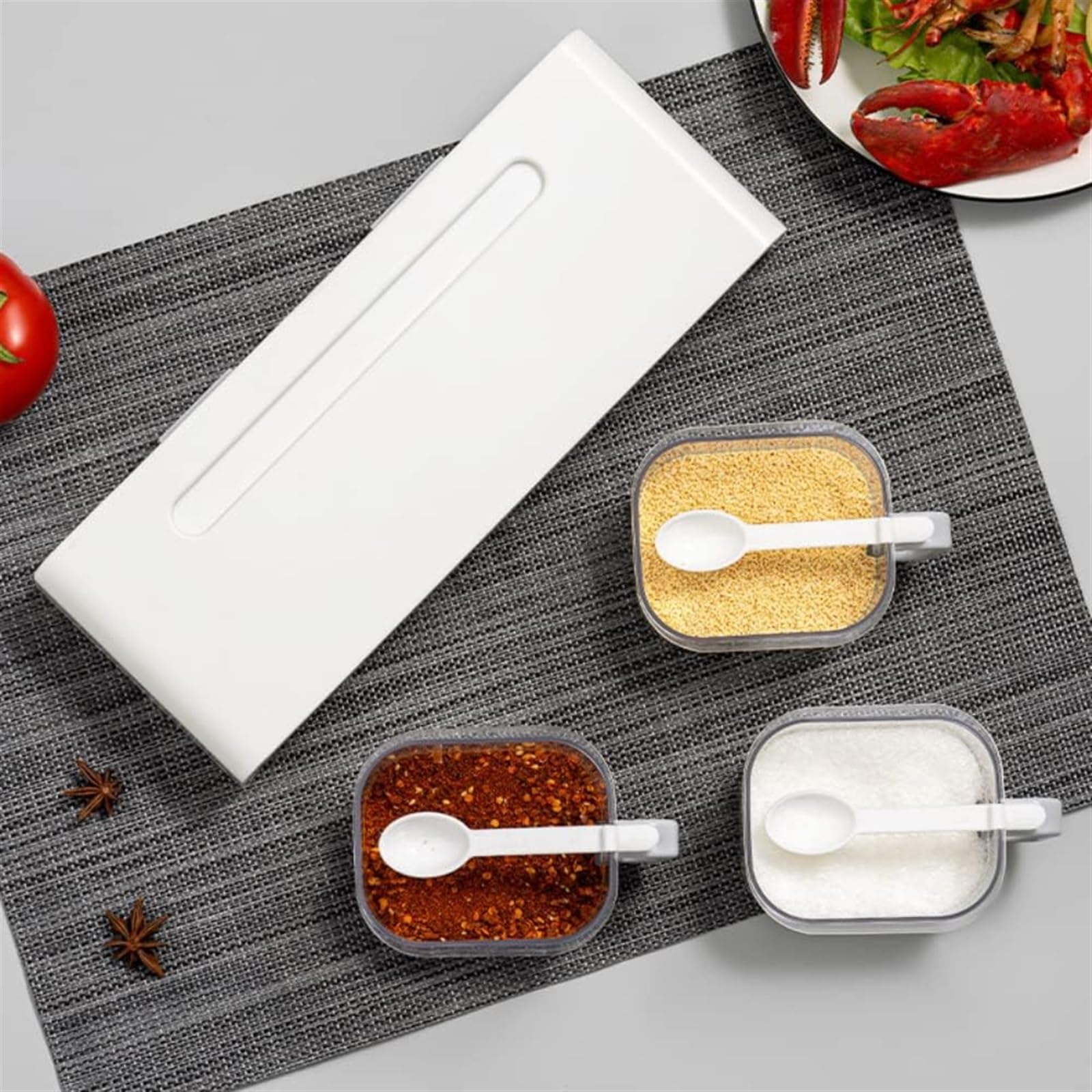 Pots d'assaisonnement, boîte à épices, coffret d'assaisonnement étagère de cuisine pots à condiments de cuisine conteneur de stockage étagère à épices cuillère boîte de rangement pots à épices simple