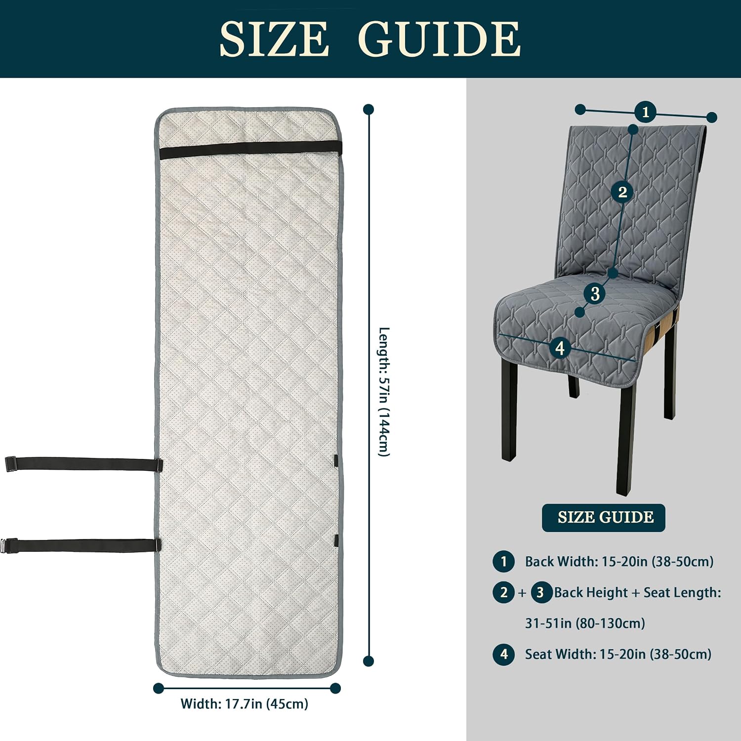 Yonus Waterproof Dining Chair Cover, Quilted Parsons Chair Protector, Removable Washable Chair Seat Cover with Elastic Straps for Kitchen, Dining Room, Kids and Pets (Twilight Gray, 2PCS)