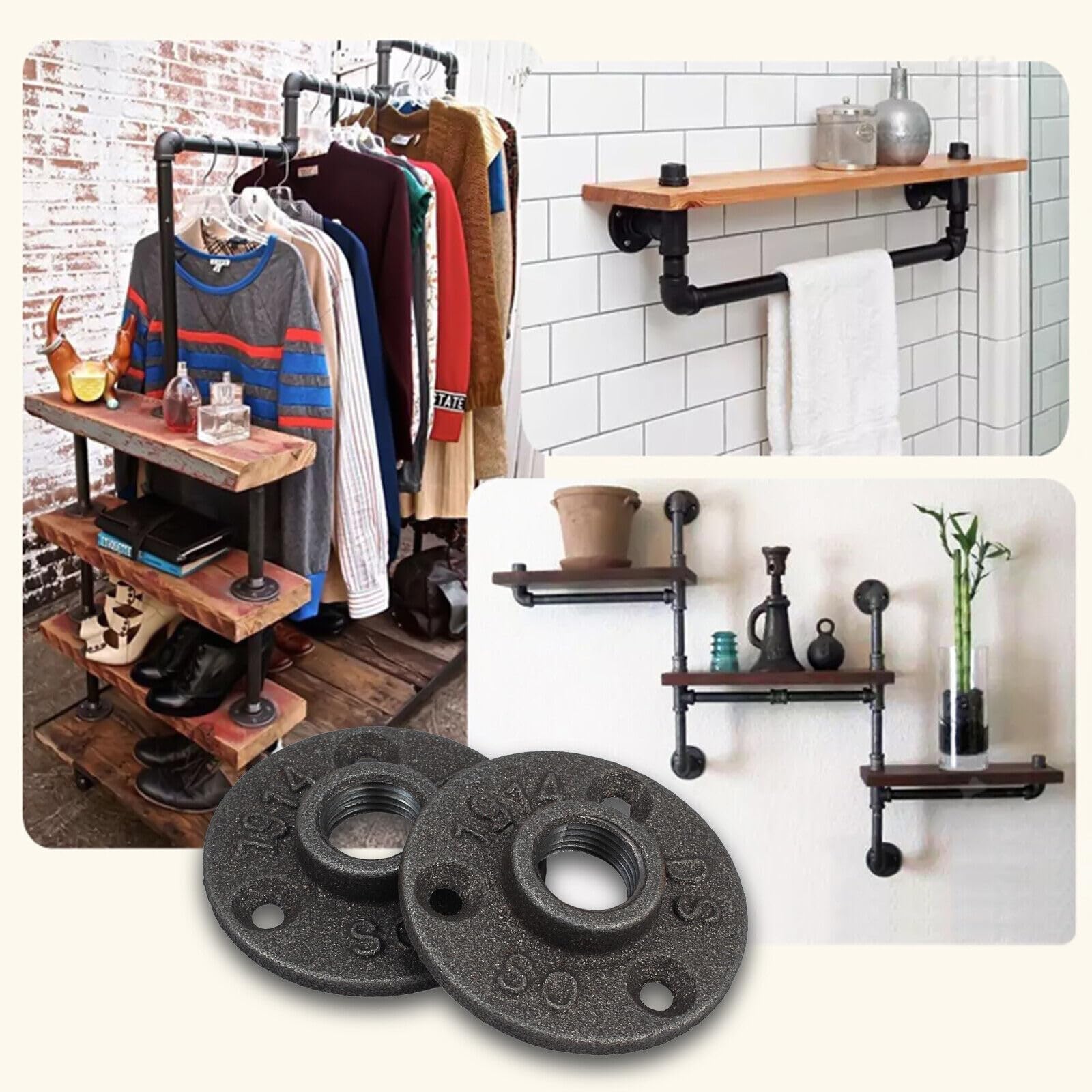 Brida de tubo de 10 unidades de 1/2 pulgadas con 3 agujeros, rosca de metal BSP, brida para tuberías, hierro maleable para tubos industriales, muebles, bares, restaurantes, hoteles y