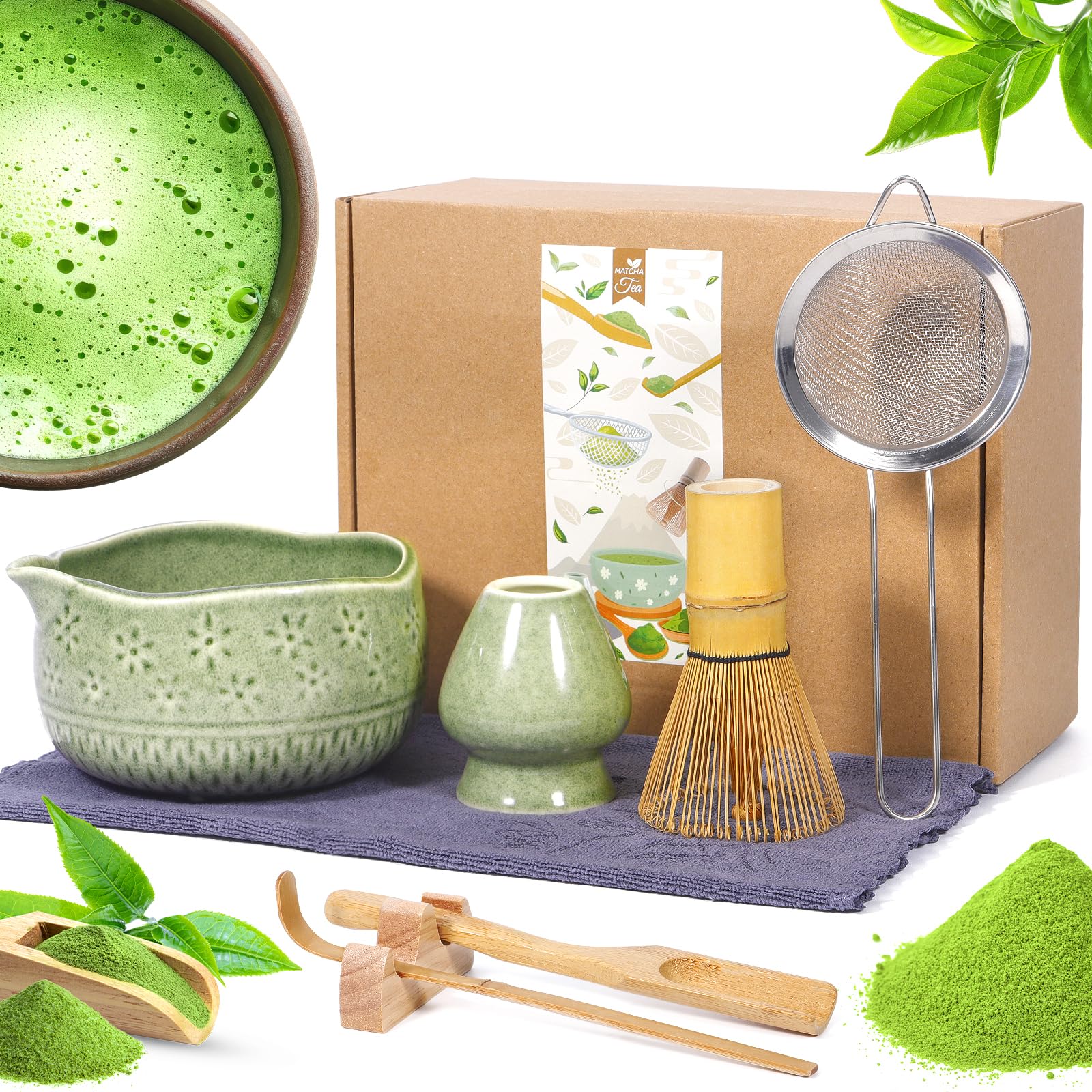 8 Pezzi Matcha Kit, Giapponese Matcha Set, Completo Con Frusta-Matchas in Bambù,Cucchiaio Ciotola E Supporto,Ceramica Macha Tea Kit,Per La Preparazione Del Tè Matchas-Gli Amanti Della Cultura