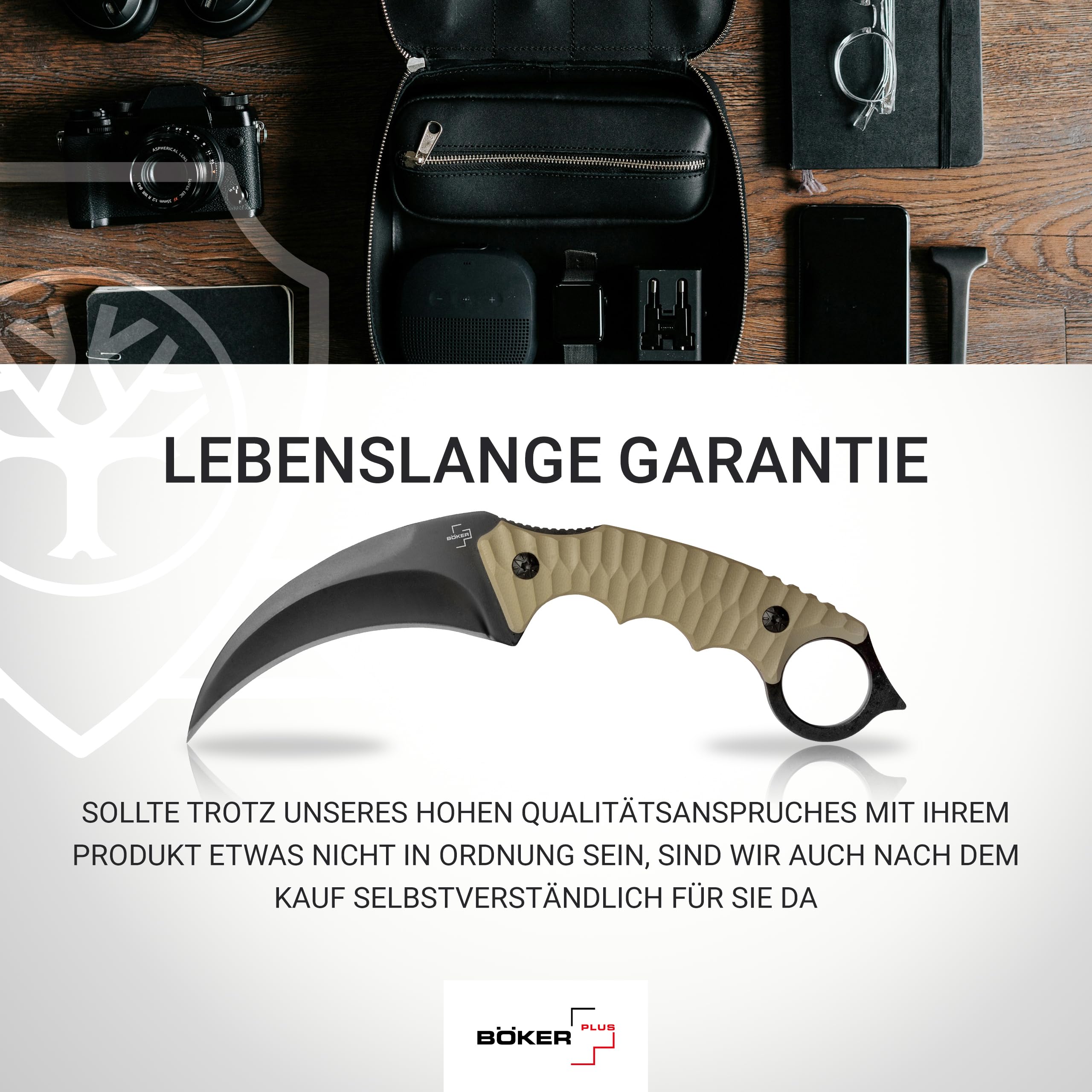 BÖKER PLUS Spike Karambit - Karambit Messer scharf - Fulltang Knife mit Sichel-Klinge schwarz - Hawkbill Messer mit Kydex-Scheide & Gürtel-Adapter - Profi Gürtelmesser mit Ring am G10 Griff-Ende