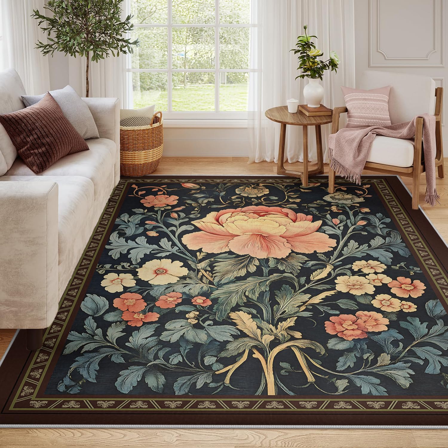 Tapis ultra-fins antidérapants 60x90cm avec motif de plantes vintage