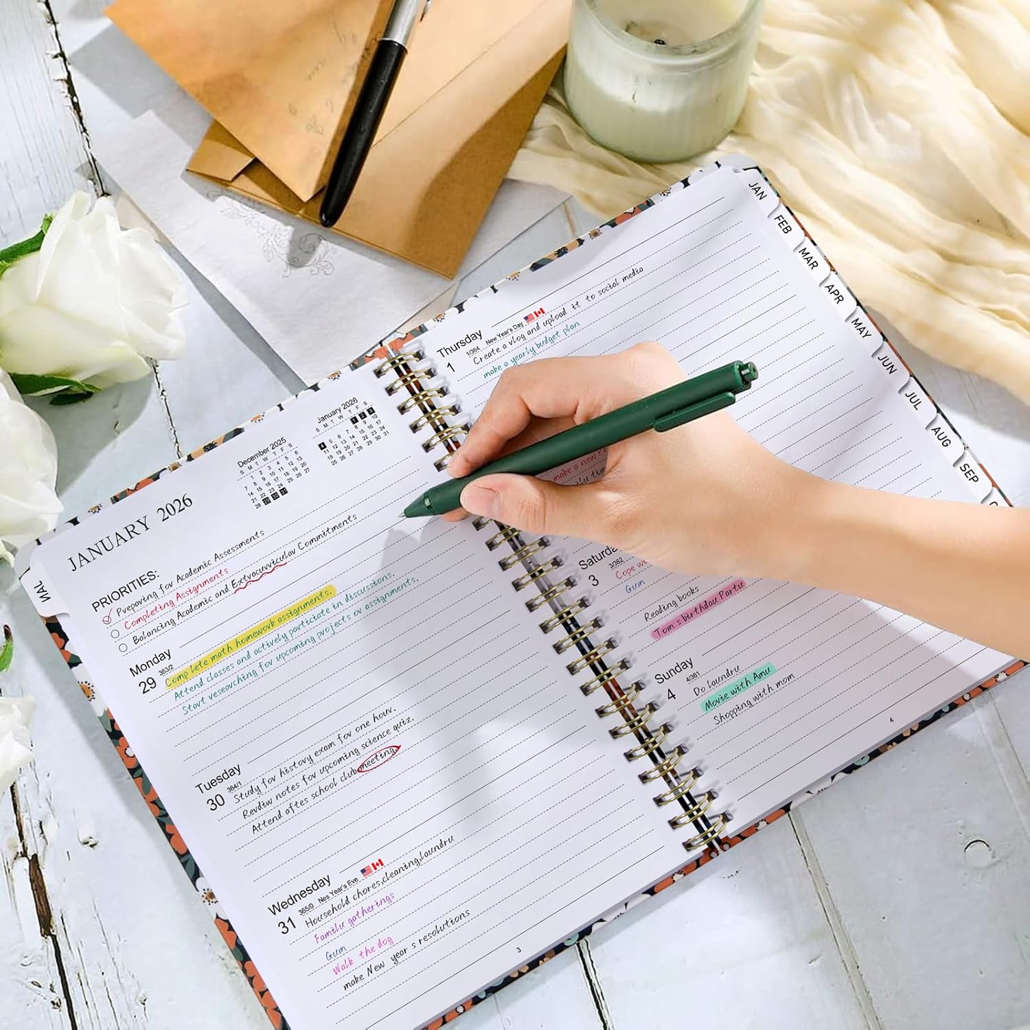 Timart 2026 Planner, January 2026 - December 2026, Weekly and Monthly Planner, Hardcover 2026 Calendar Planner Book Agenda Book with Tabs, Inner Pocket For Women, Perfect for Office School Home Supplies, A5 (6.3" x 8.5")-Orange - Image 6