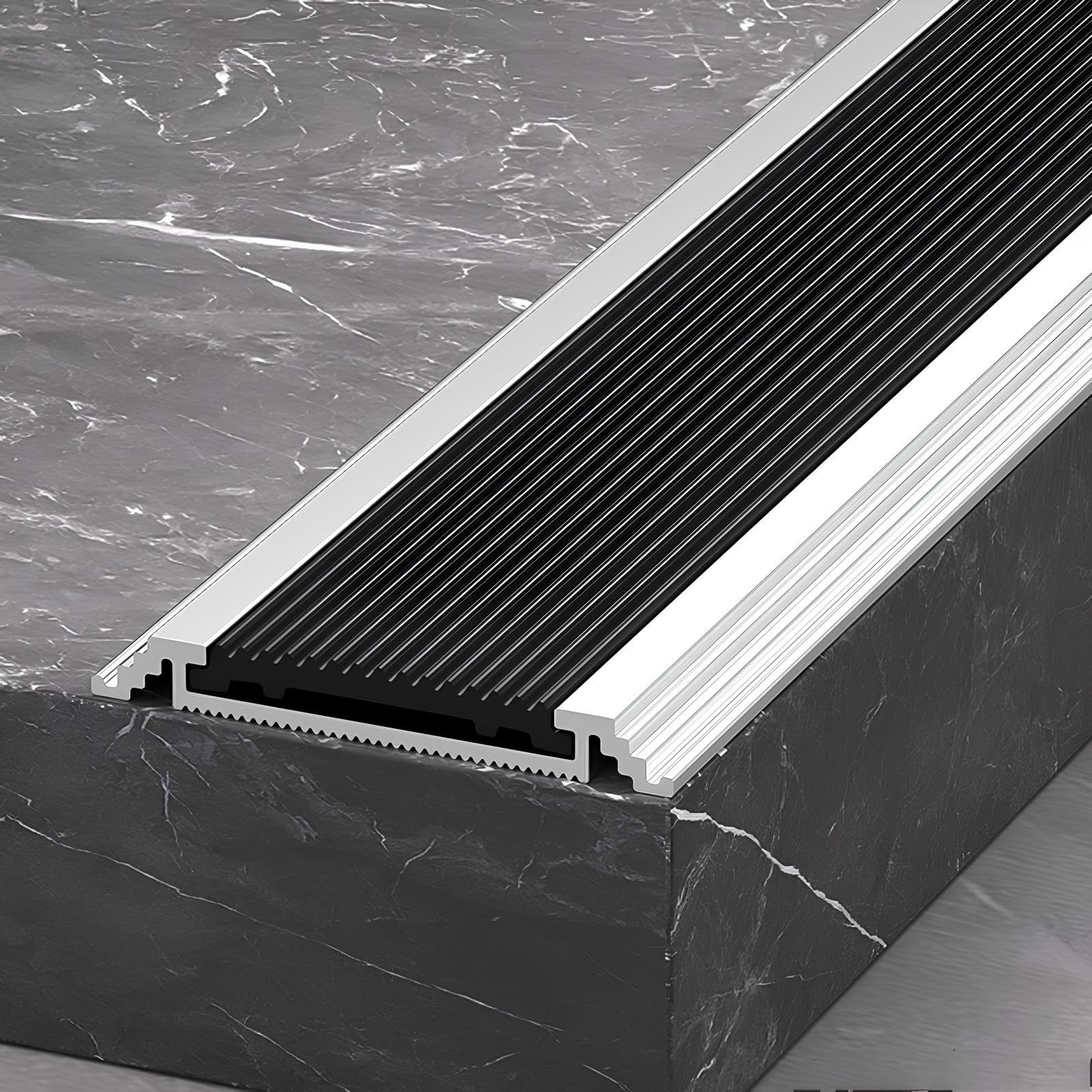 Perfil De Borde De Escalera Aluminio Tira De Umbral Con Inserto, Perfil De Transición Para Escaleras Borde De Escalón De Escalera(Black,35mmx150cm)
