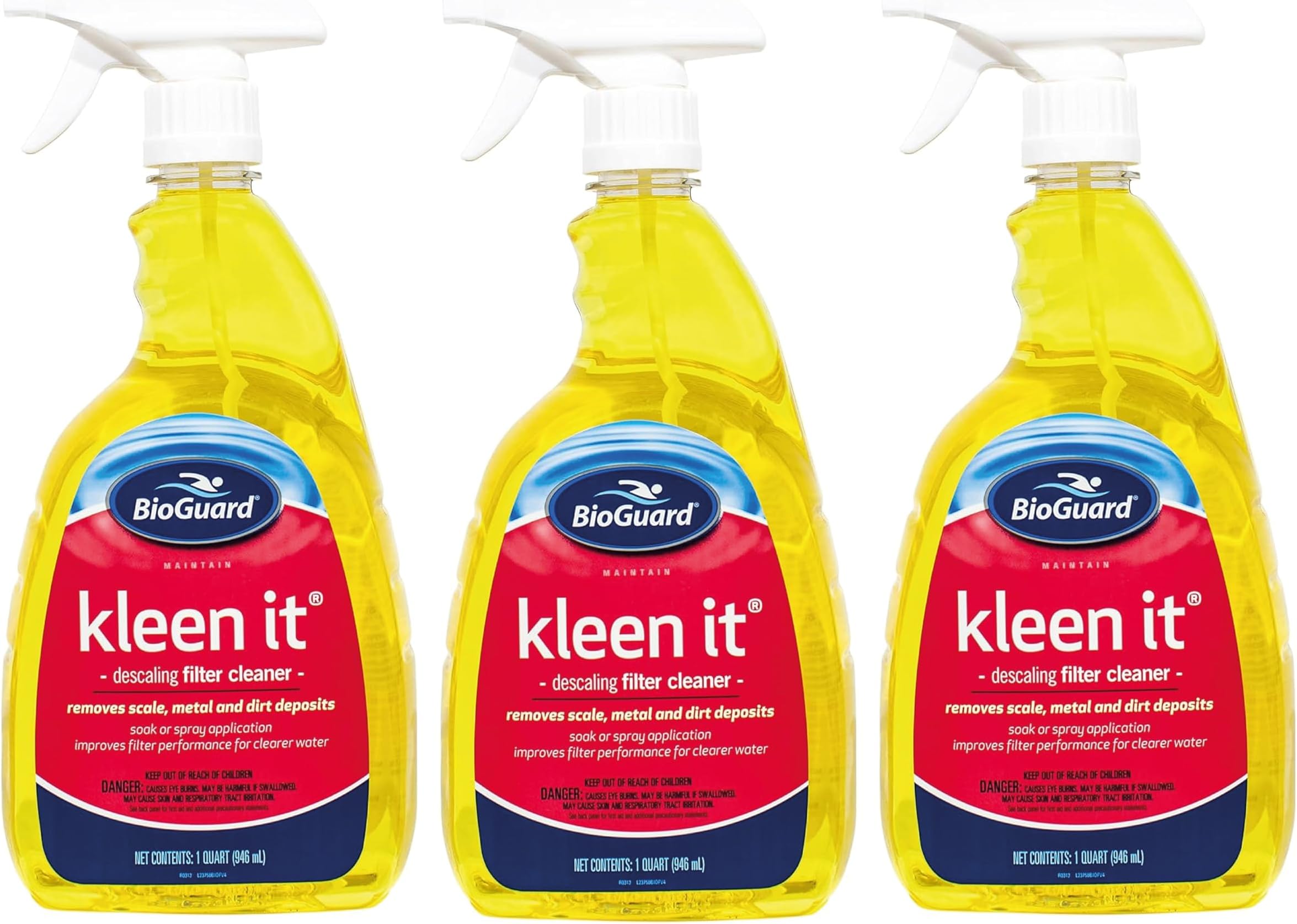 Kleen It Filter Cleaner, 1 Quart, Pack of 3, Descaling Formula for Improved Filter Performance and Clearer Water