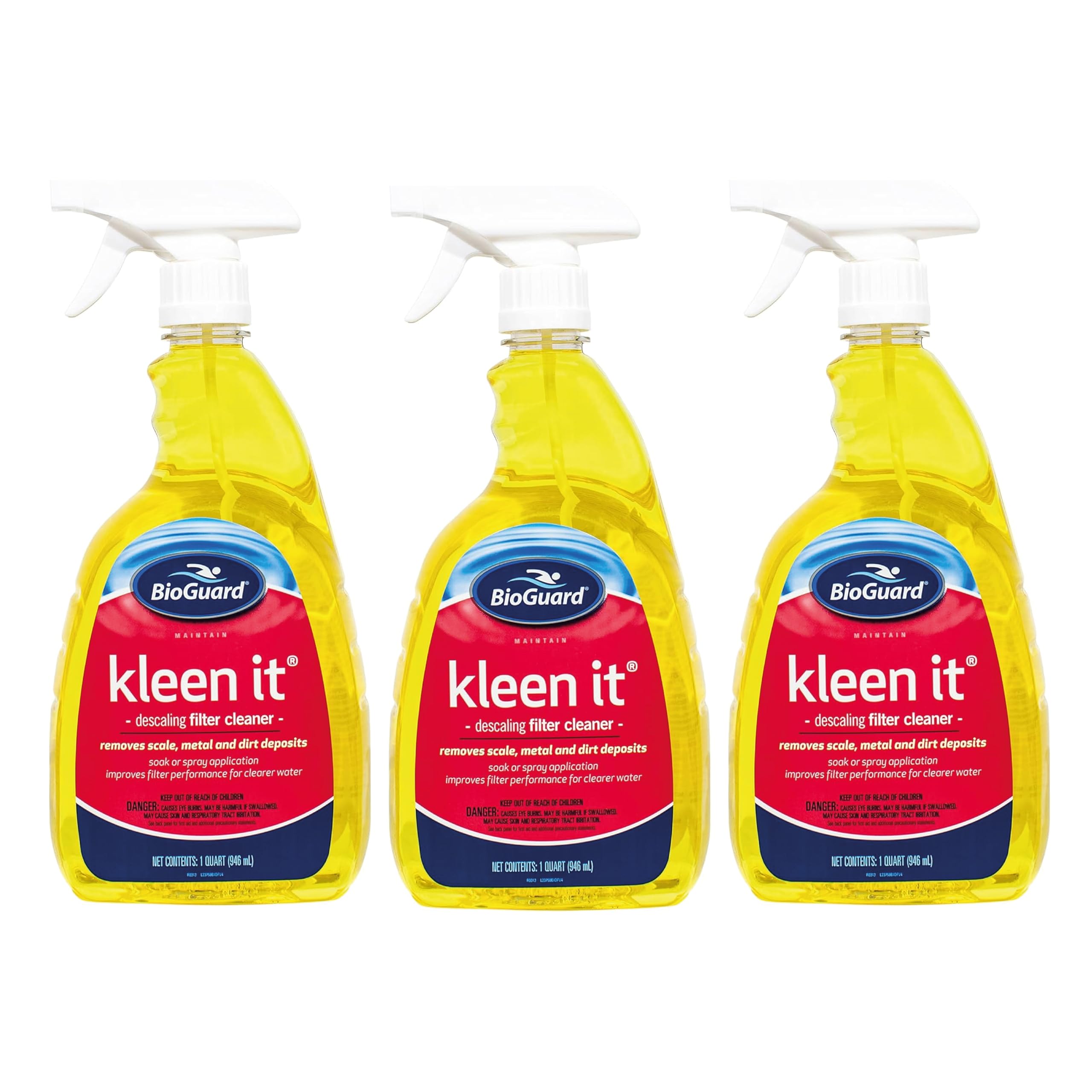 BioGuard Kleen It Filter Cleaner, 1 Quart, Pack of 3, Descaling Formula for Improved Filter Performance and Clearer Water