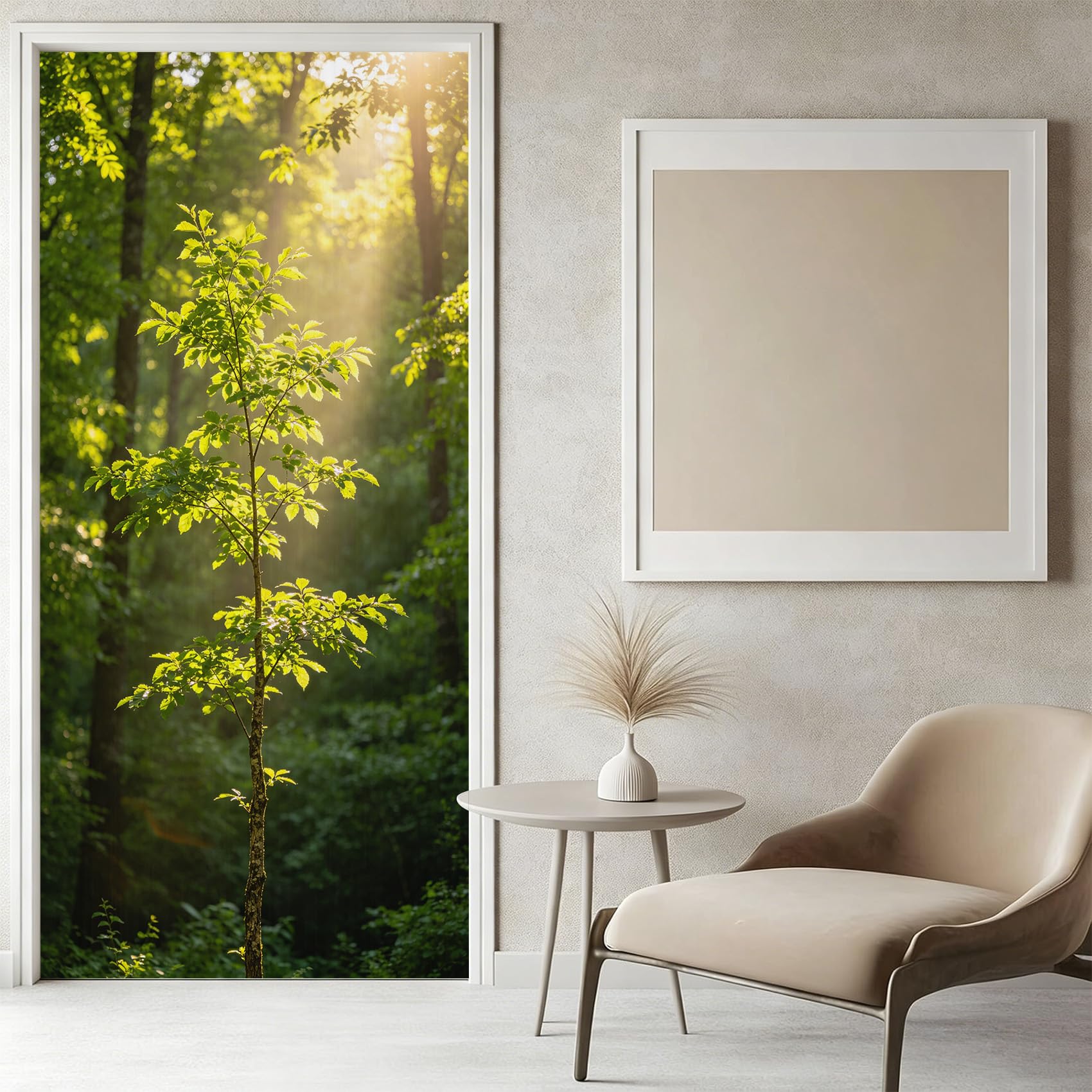 Stickers Porte 3D Nature Sticker Porte Trompe l'oeil Paysage Boisé Papier Peint Auto Adhésif, PVC Imperméable Poster Autocollants pour Salon Cuisine Chambre Salle de Bain 95 x 215 cm I455