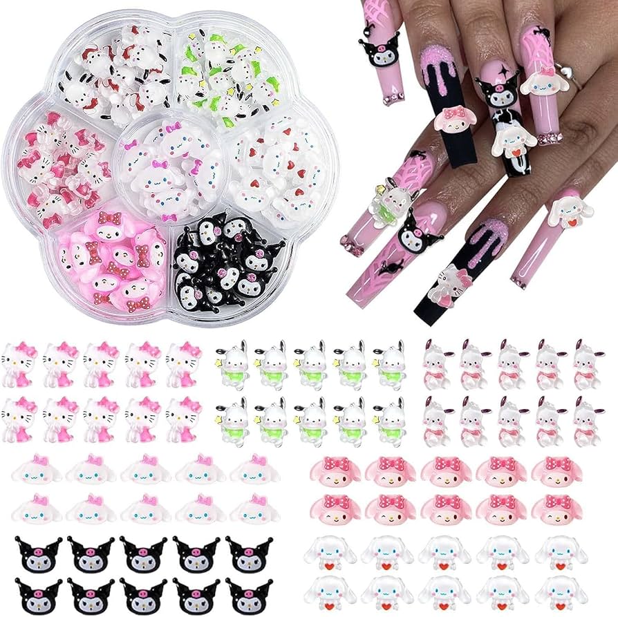 在庫限り黒ハローキティ2種類ネイルパーツ8個セット　ミニサイズデコパーツサンリオ 在庫限り黒ハローキティ2種類ネイルパーツ8個セット ミニサイズ
