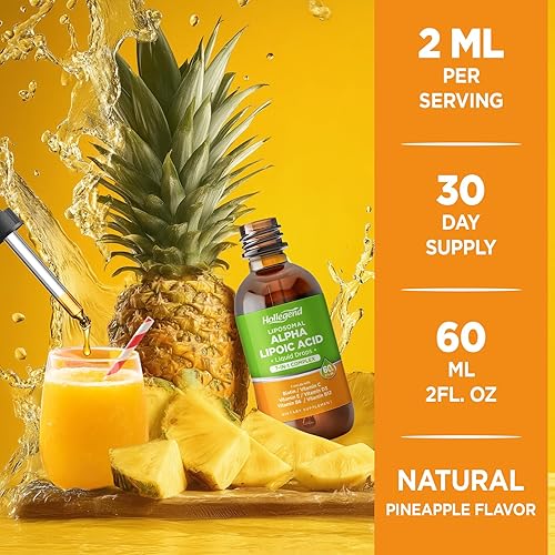 Miniatura 7 de Gotas de ácido alfa liposomal líquido, 600 mg de ácido R-alfa lipoico con biotina y multivitaminas, ALA para antioxidante, salud cerebral y apoyo