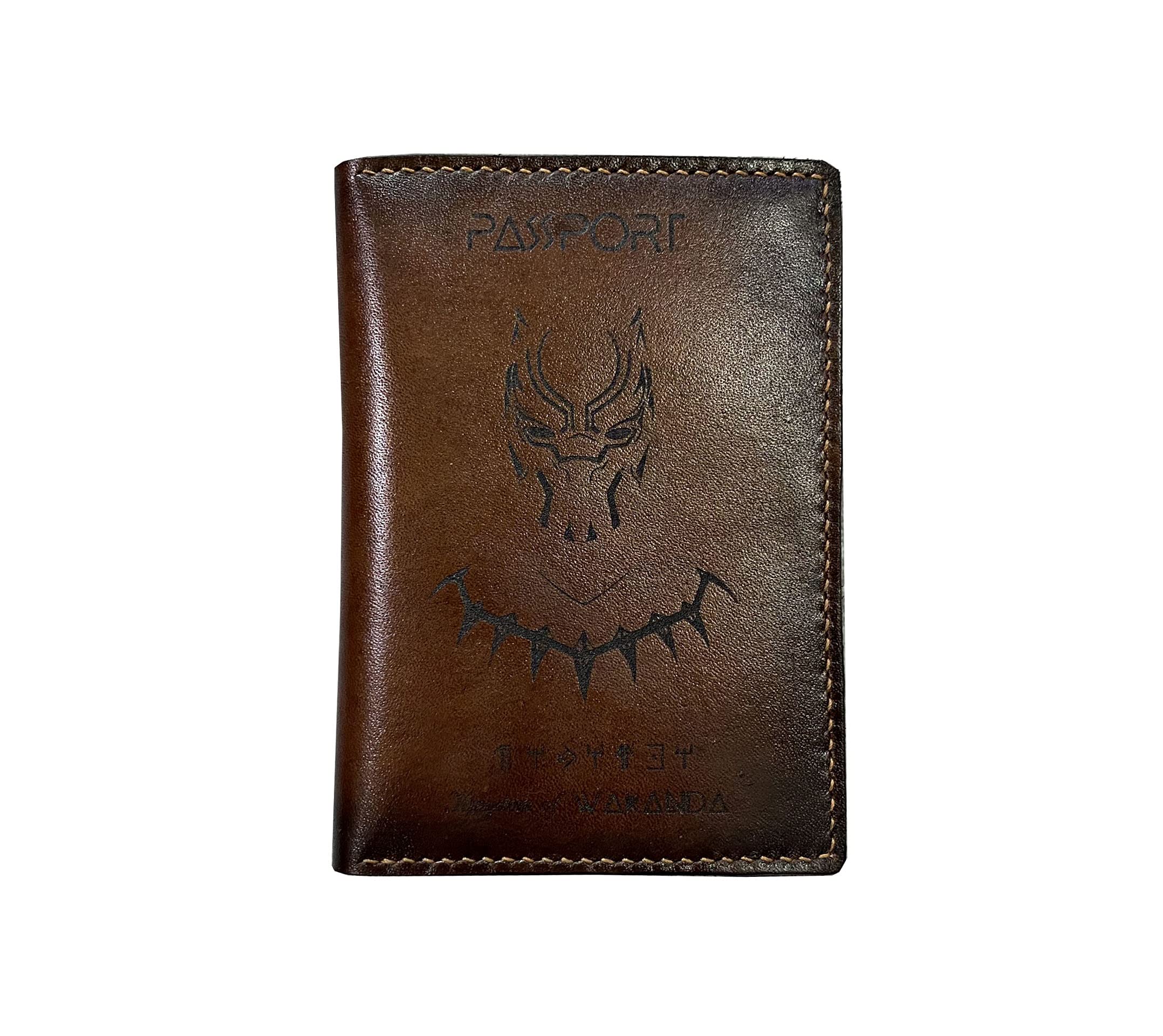 Black Panther leather passport wallet holder cover case superhero marvel wakanda - 1WA