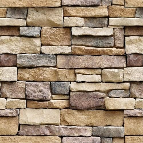 Yancorp 18"x120" Brick Wallpaper Peel and Stick Modern Stone Contact Paper Backsplash Self-Adhesive Wall Paper Kitchen Bedroom Accent Wall Brown Beige Removable Wallpaper