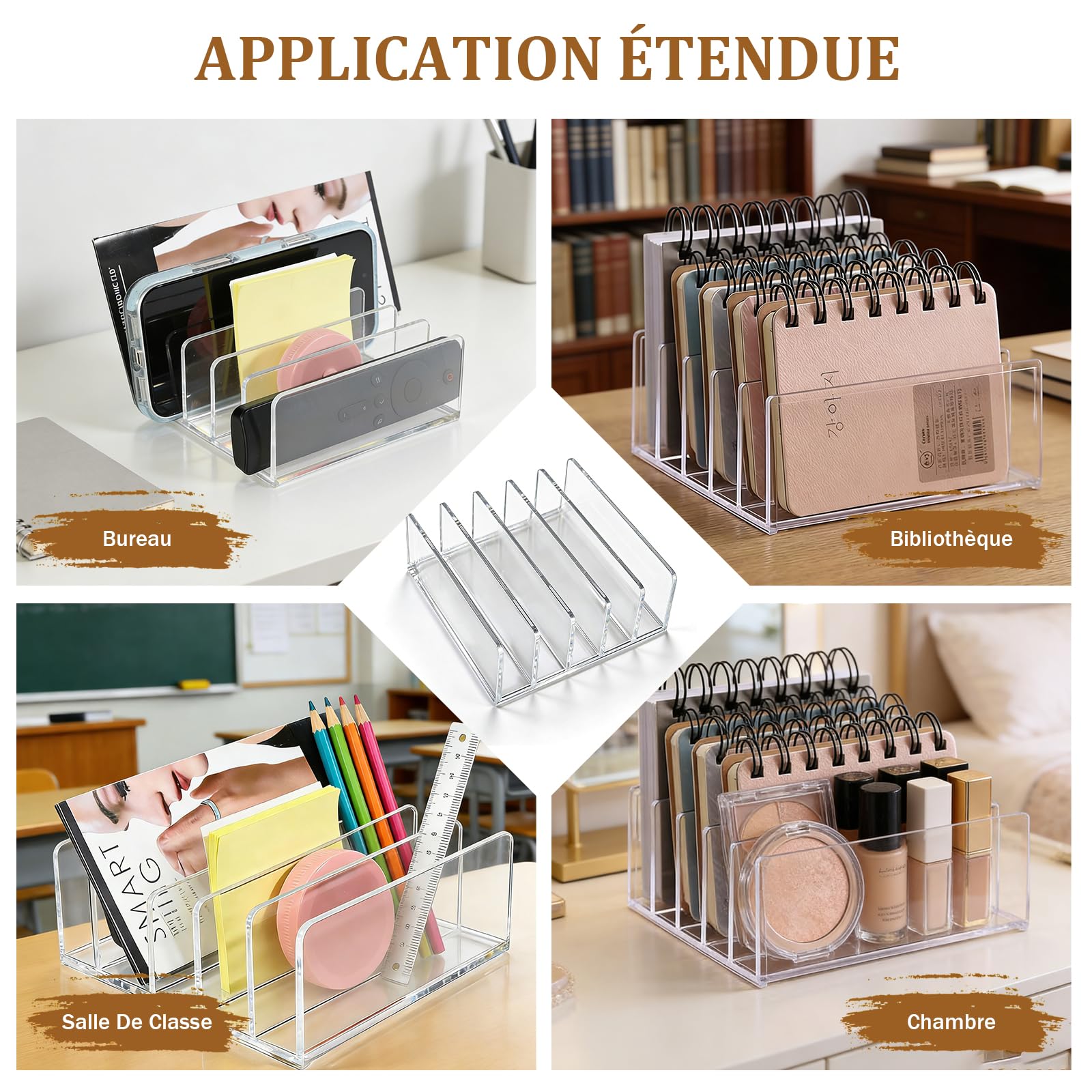 Organisateur de Bureau Acrylique 5 Compartiments Range Document Corbeille à Courrier