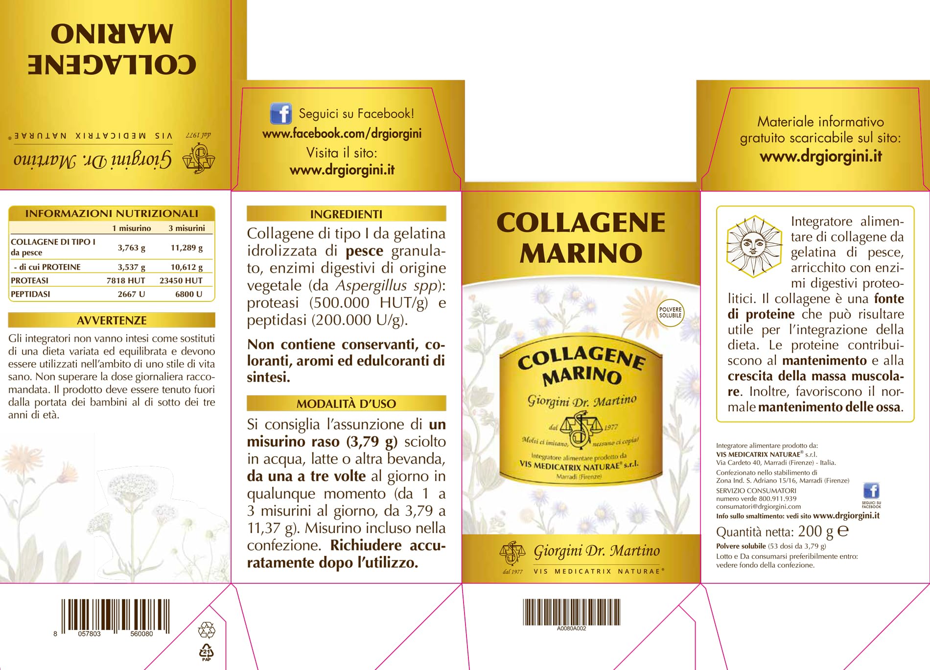 Collagène marin en poudre soluble - 200 g (3700 mg de collagène dans 1 cuillère doseuse, avec protéase et peptidase) pour une absorption maximale - 53 doses