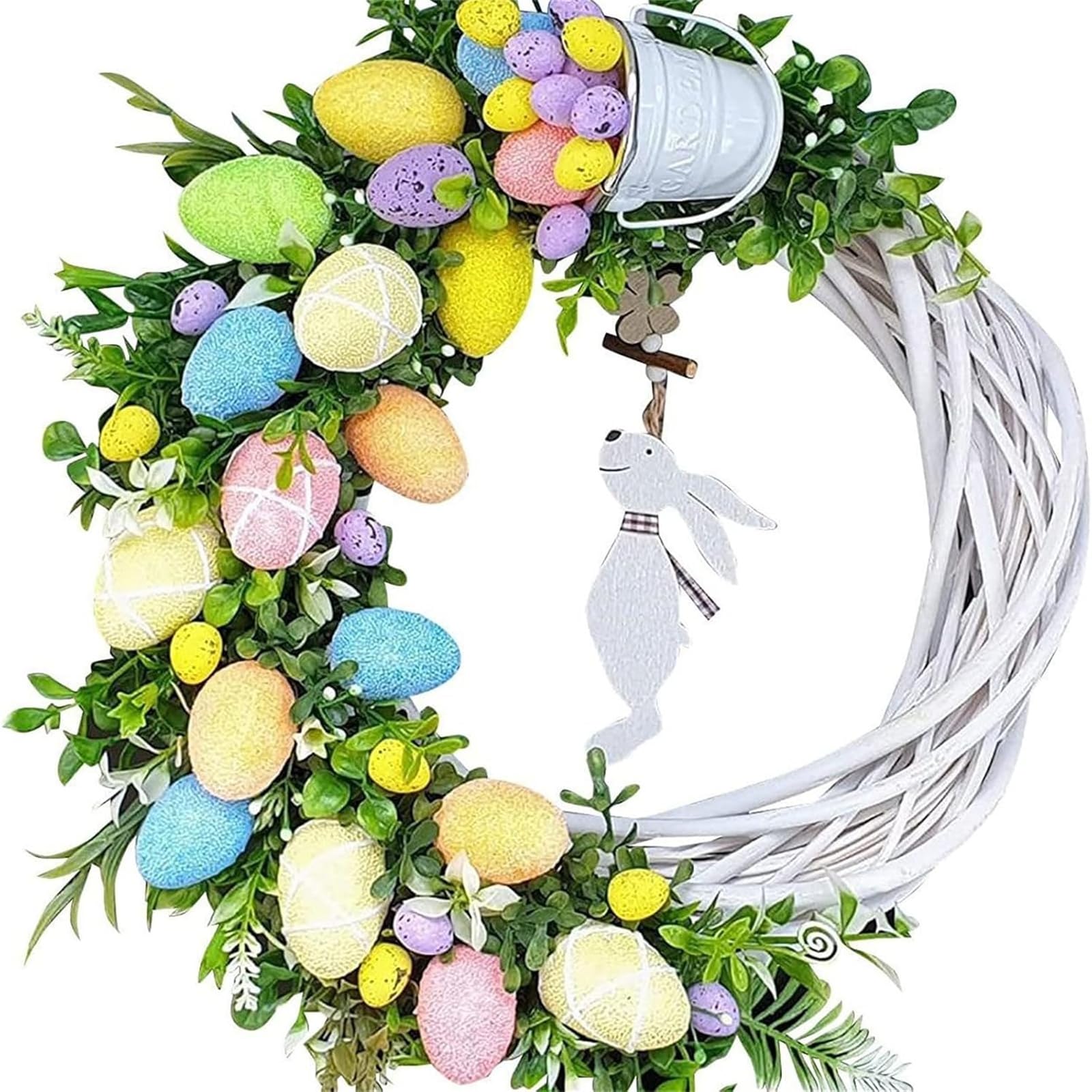 Zbello Hanging Rabbit Wreath 40Cm Easter Wreath For Front Door,Easter Decorating Rattan Circle Wreaths,Ornaments Cute Bunny Shape Decorations,Easter Egg Wreath Artificial Flower Wreath Front (35X40cm,)