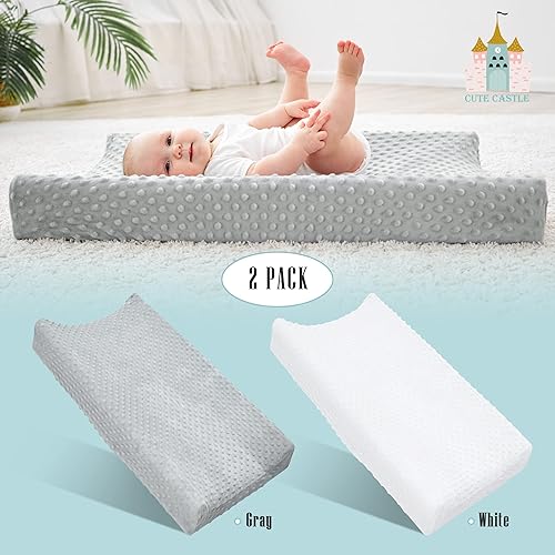 Miniatura 10 de Cute Castle Funda para cambiador, fundas de felpa ultra suaves con lunares de frijoles, transpirables, sábanas para cambiador de bebé para niño y